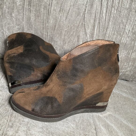 Donald J Pliner Booties 7.5M Daphne Brown Leather Wedge Suede Distressed Leather - Picture 8 of 14